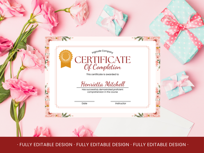 10 Completion Certificate Templates Canva Editable Certificates Templates Courses Certificates  Business Floral Design