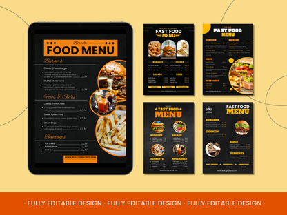 5 Fast Food Menu Canva Templates Menu Editable Canva Templates Cards Delicious Fast Food Menus Cards Canva Templates