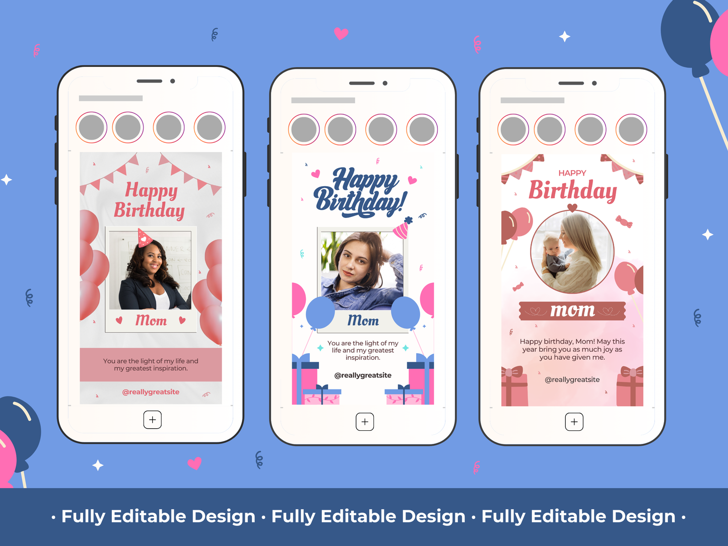 5 Happy Birthday Mom Instagram Story Templates Canva Editable Template Instagram Templates Social Media Birthday Mom Story Template