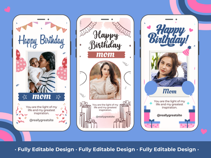 5 Happy Birthday Mom Instagram Story Templates Canva Editable Template Instagram Templates Social Media Birthday Mom Story Template