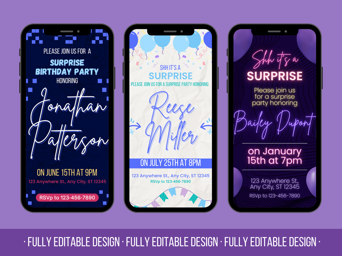 5 Animated Surprise Birthday Invitations Templates Editable Canva Animated Templates Happy Birthday Party Digital Invitations Templates