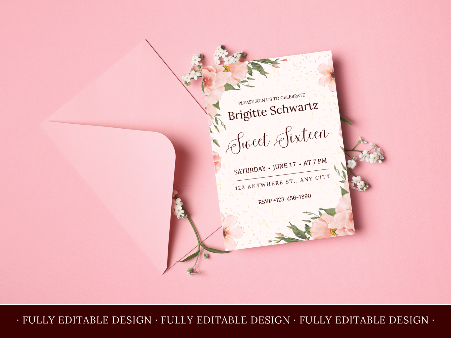 5 Sweet Sixteen Invitations Floral Templates Elegant Sweet 16 Party Invitations Templates Sweet 16th Editable Canva Invitations Templates