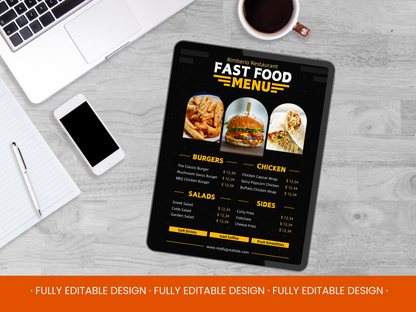 5 Fast Food Menu Canva Templates Menu Editable Canva Templates Cards Delicious Fast Food Menus Cards Canva Templates