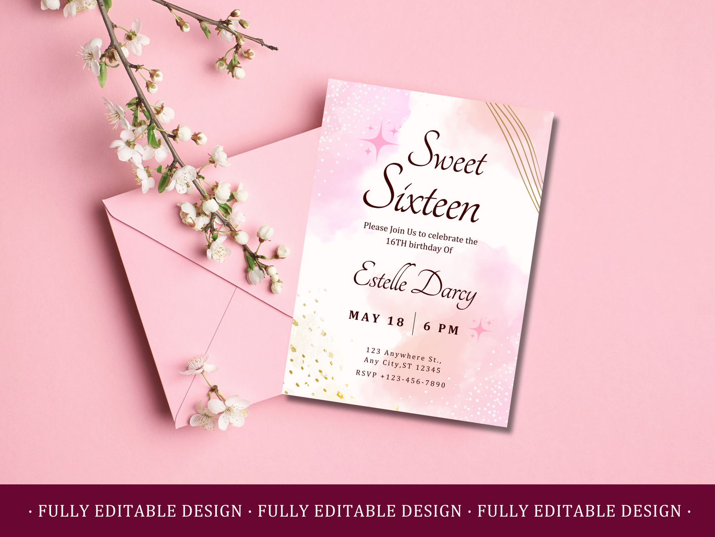 5 Sweet Sixteen Invitation Templates Canva Editable Sweet 16 Party Invitations Templates Elegant Invitation Birthday Party Templates