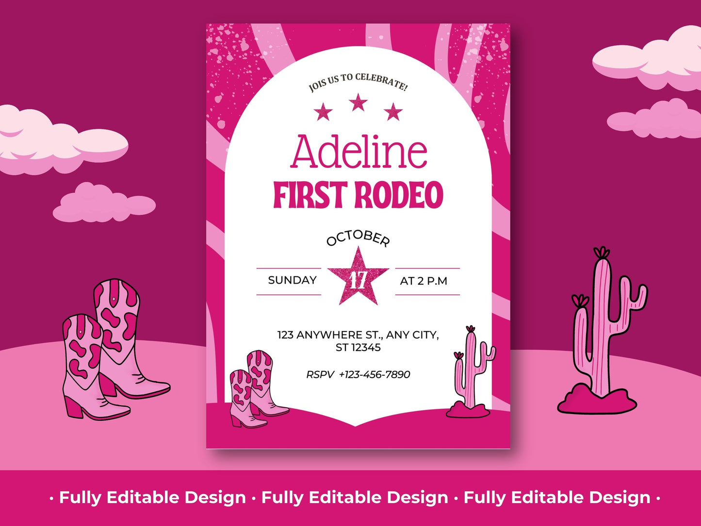 First Rodeo Invitation Template Bundle Kids Rodeo Party Celebration Invitations Canva Editable Digital Cards Western First Rodeo Invitation