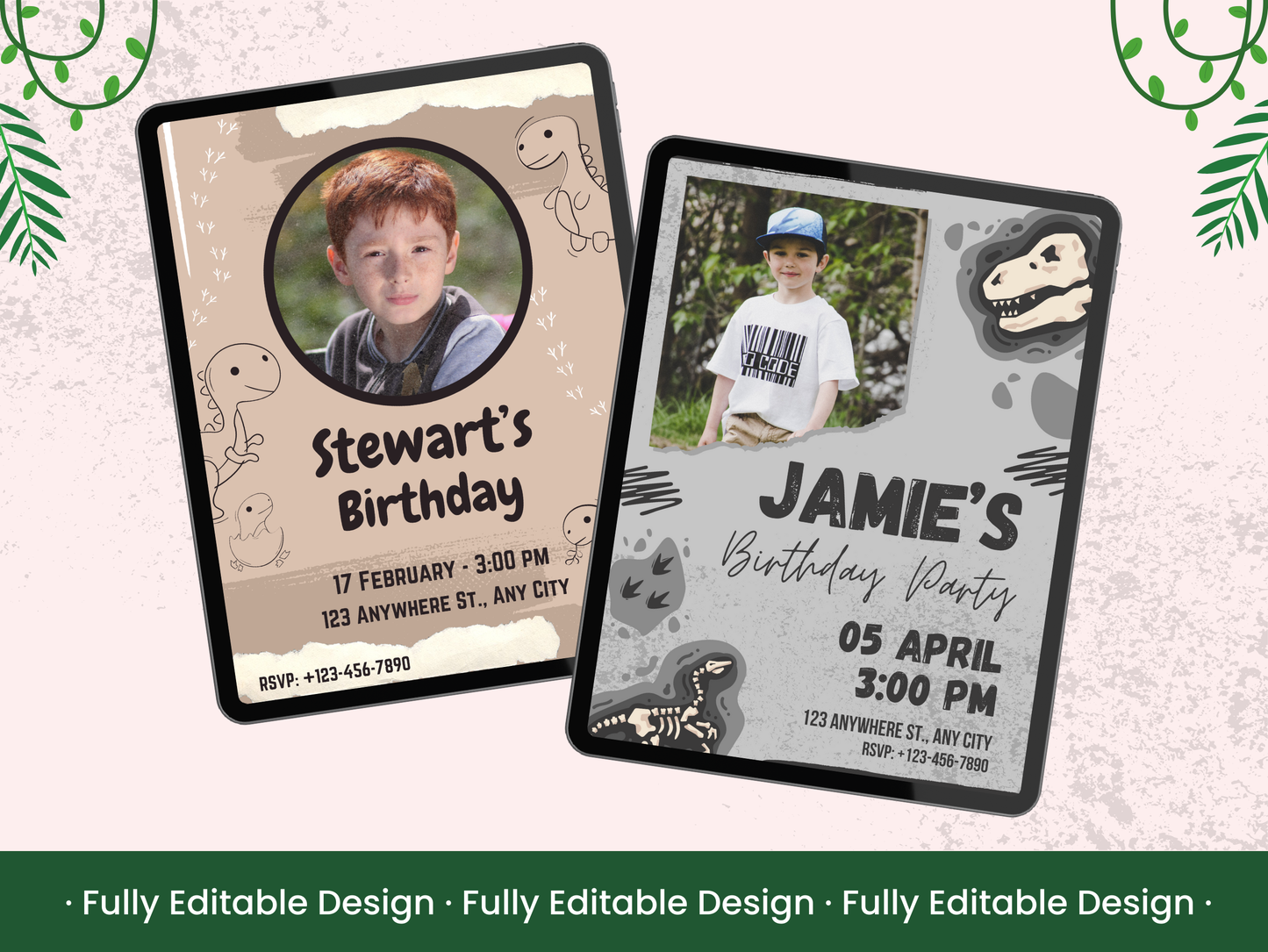 5 Dinosaur Birthday Invitations Templates Canva Editable Children Dinosaur Birthday Templates Canva Dinosaur Kids Birthday Invitations Cards