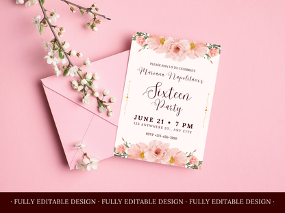 5 Sweet Sixteen Invitations Floral Templates Elegant Sweet 16 Party Invitations Templates Sweet 16th Editable Canva Invitations Templates