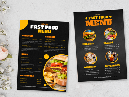 5 Fast Food Menu Canva Templates Menu Editable Canva Templates Cards Delicious Fast Food Menus Cards Canva Templates