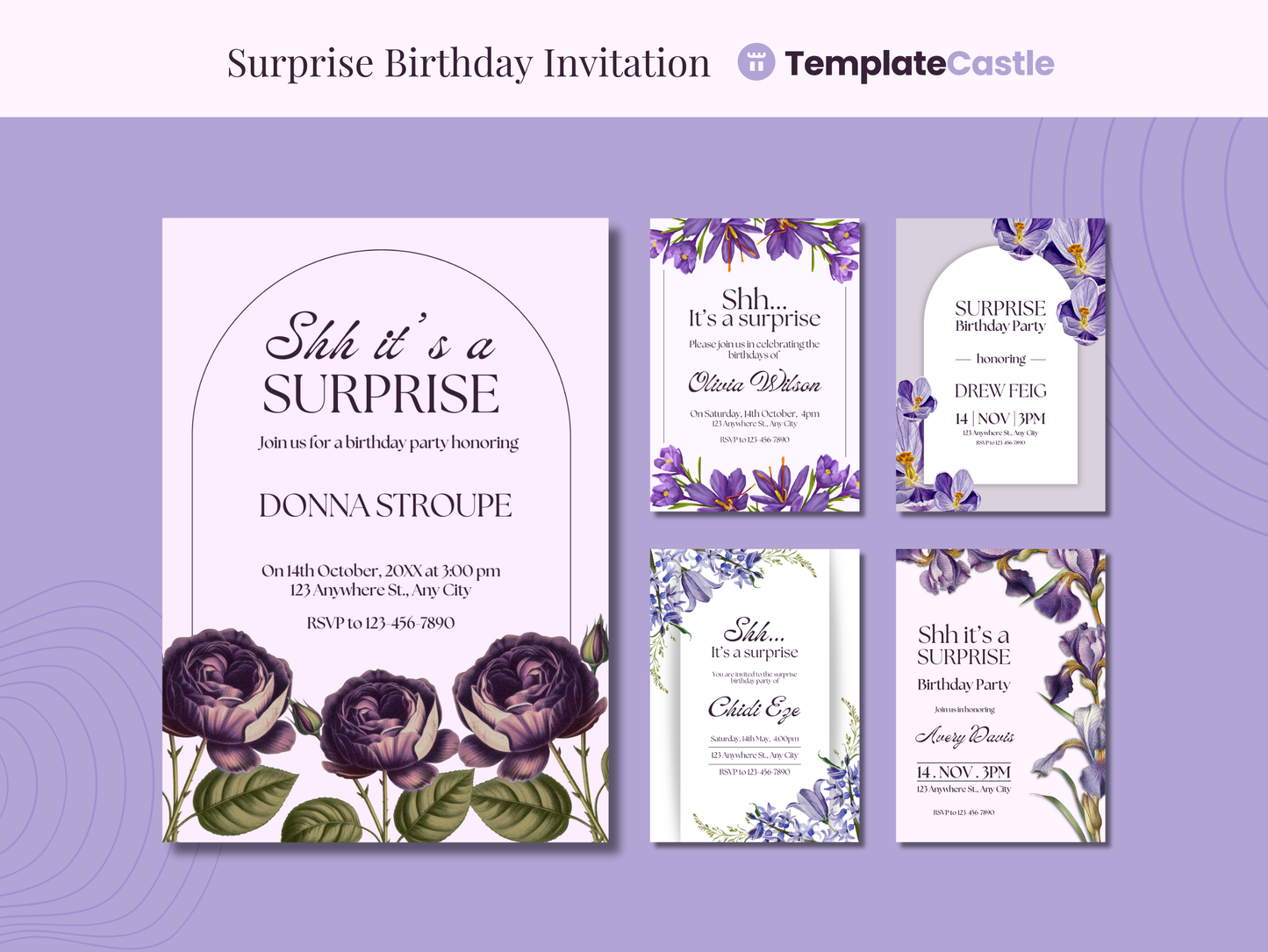 5 Birthday Surprise Party Invitations Templates Canva Editable Happy Birthday Surprise Party Celebration Floral Invitations Templates