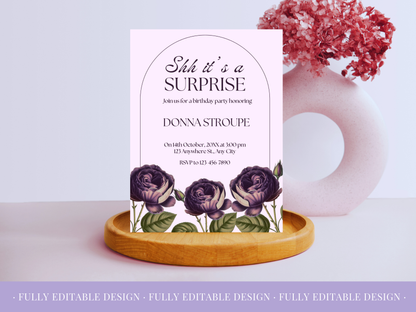 5 Birthday Surprise Party Invitations Templates Canva Editable Happy Birthday Surprise Party Celebration Floral Invitations Templates