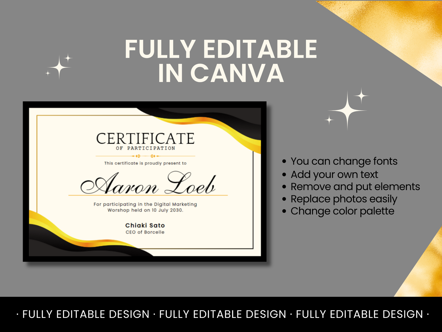 Elegant Certificate Template Canva Editable Certificate Template Elegant Participation Certificate Template