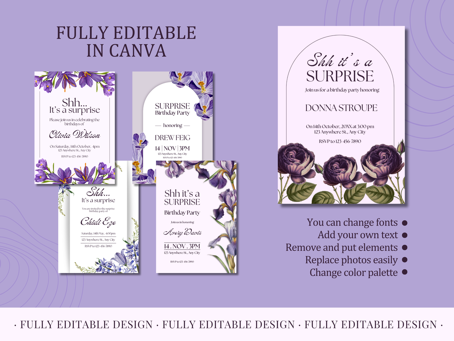 5 Birthday Surprise Party Invitations Templates Canva Editable Happy Birthday Surprise Party Celebration Floral Invitations Templates