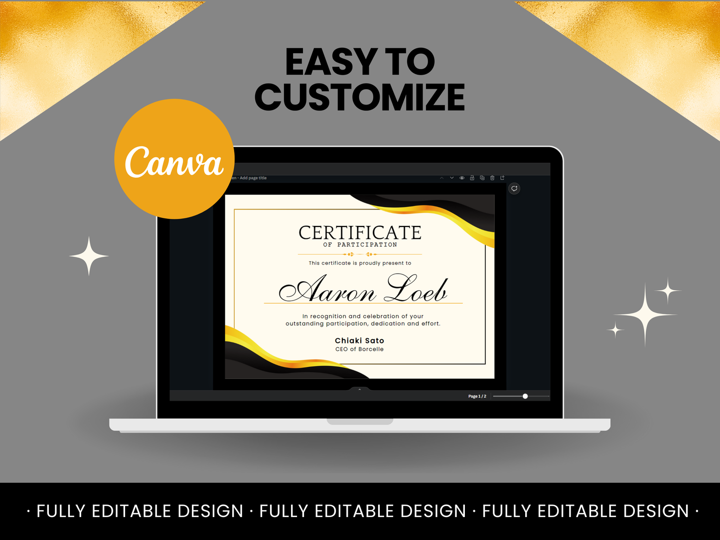 Elegant Certificate Template Canva Editable Certificate Template Elegant Participation Certificate Template