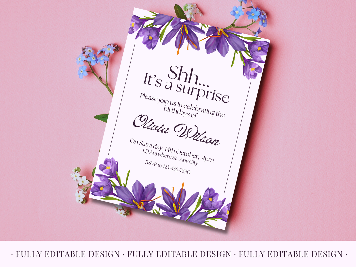 5 Birthday Surprise Party Invitations Templates Canva Editable Happy Birthday Surprise Party Celebration Floral Invitations Templates