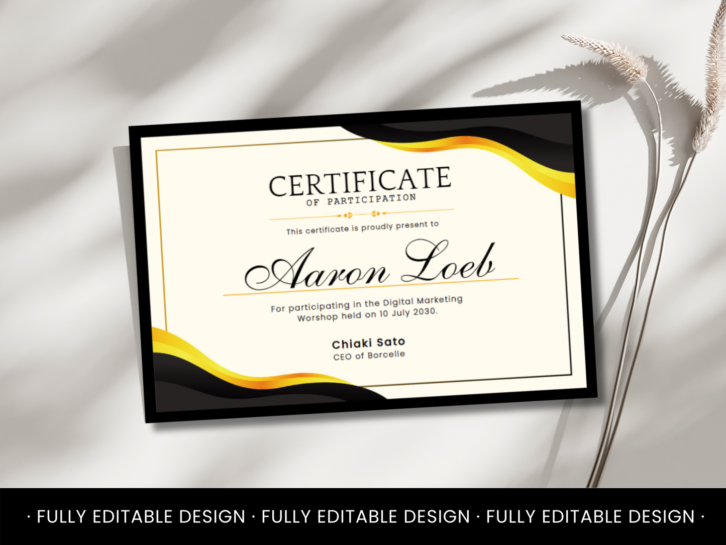 Elegant Certificate Template Canva Editable Certificate Template Elegant Participation Certificate Template