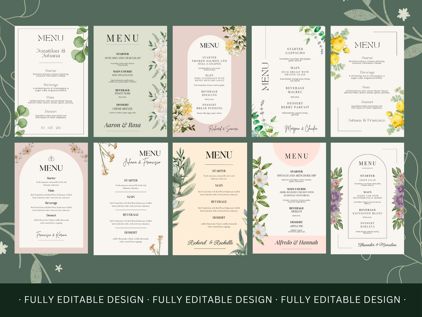 10 Elegant Wedding Menu Templates Canva Editable Wedding Menu Templates Marriage Menu Elegant Templates Wedding Food Menu