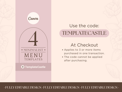 4 Elegant Menu Restaurant Templates Canva Editable Menu Templates  Minimalist Restaurants Menu Delicious Food