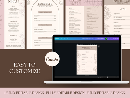 4 Elegant Menu Restaurant Templates Canva Editable Menu Templates  Minimalist Restaurants Menu Delicious Food