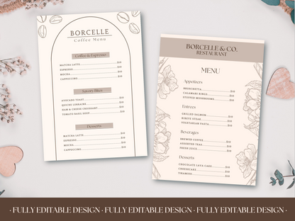 4 Elegant Menu Restaurant Templates Canva Editable Menu Templates  Minimalist Restaurants Menu Delicious Food