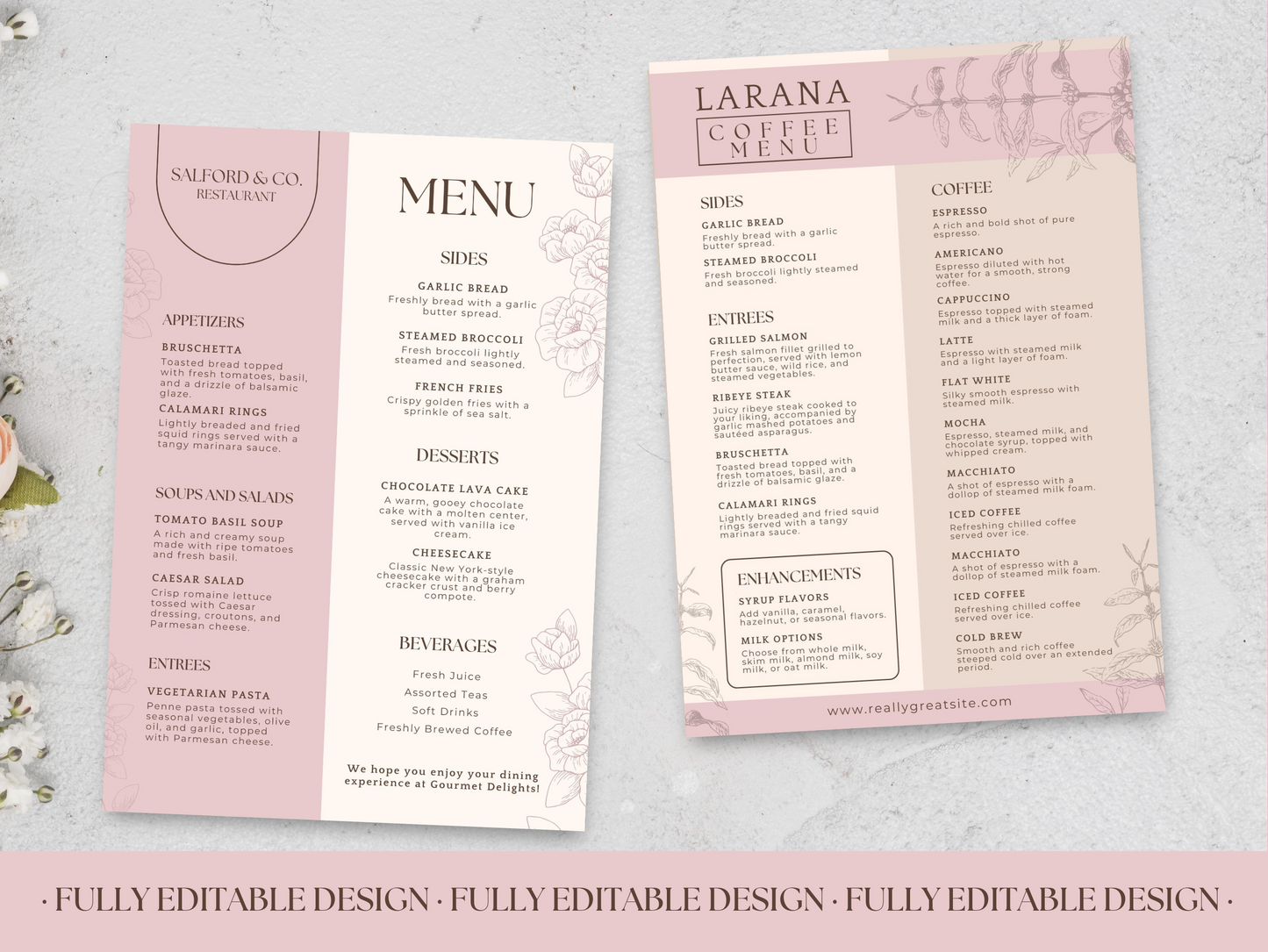 4 Elegant Menu Restaurant Templates Canva Editable Menu Templates  Minimalist Restaurants Menu Delicious Food