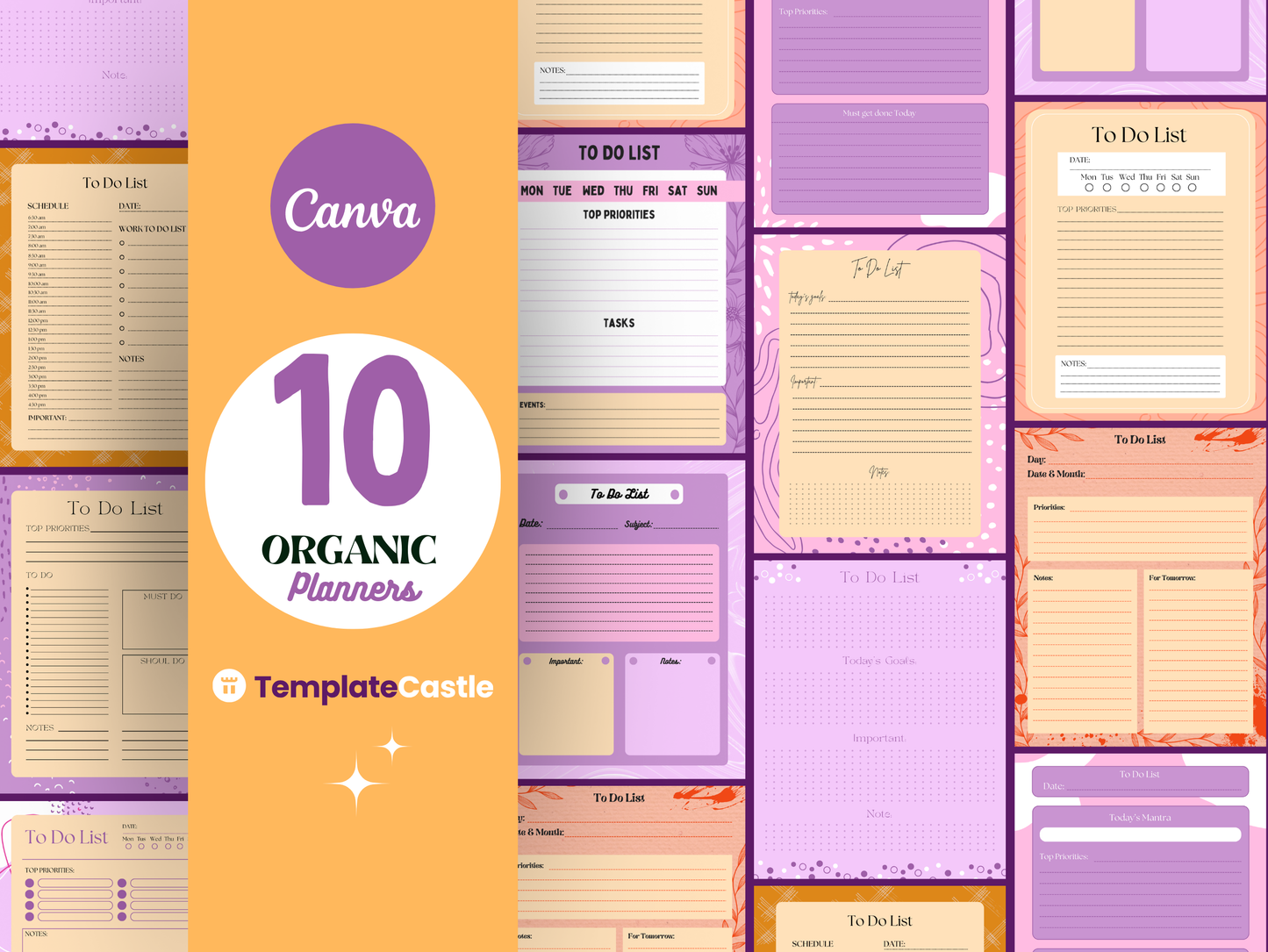 10 Organic To Do List Planners Canva  Editable Template Daily Planner Productivity Template Planner Printable Tasks Checklist